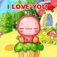 a cartoon character is sitting on top of a ice cream cone and says i love you