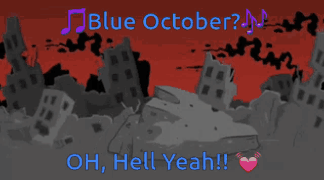 a cartoon character with the words blue october on the bottom