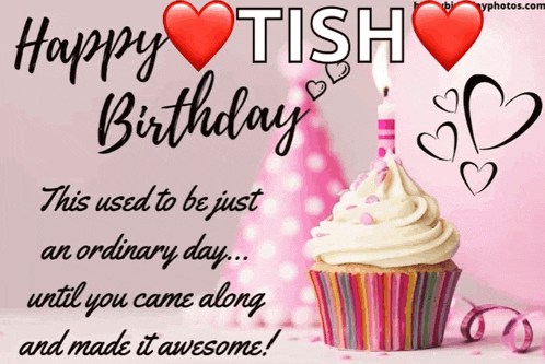 a birthday card with a cupcake and the words happy tish