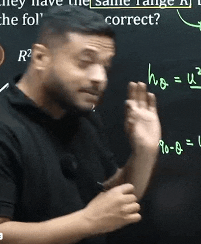 a man stands in front of a blackboard that says " they have the same range correct "