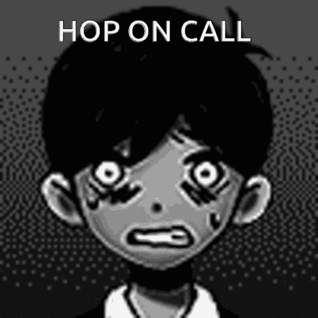 a black and white drawing of a boy with the words hop on call above it