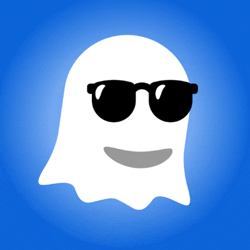 a white ghost wearing black sunglasses with a smiling face