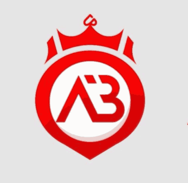 a red and white logo with a crown and the letter b