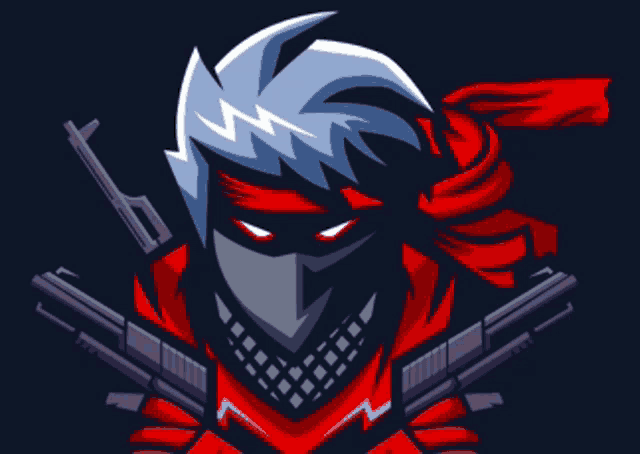 a ninja with a scarf around his head and guns