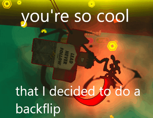 a poster that says you 're so cool that i decided to do a backflip on it