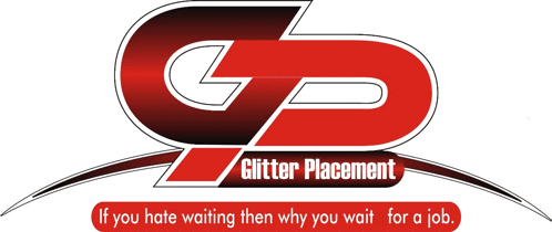 a red and black logo for glitter placement