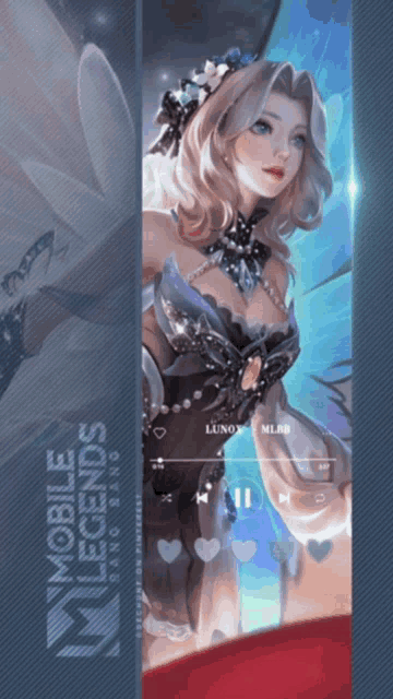 a poster for mobile legends shows a girl in a dress