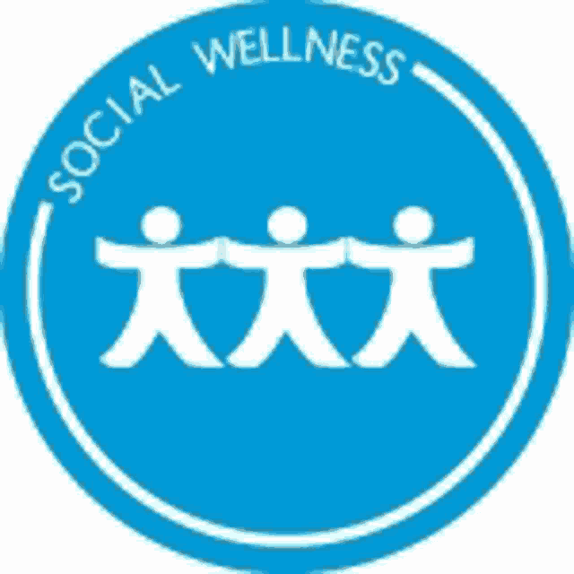 a blue circle with three people and the words social wellness on it