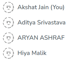 a list of names including akshit jain aditya srivastava aryan ashraf and hiya malik