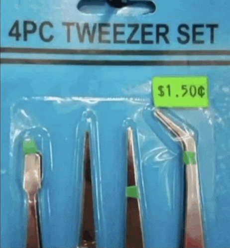 a 4 pc tweezer set with a price tag of 1.50