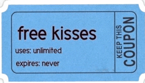 a blue coupon for free kisses expires never