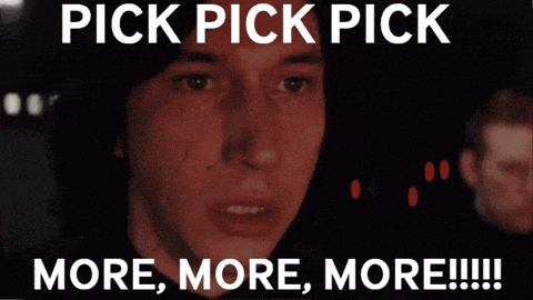 a picture of a man with the words pick pick pick more more more !!!