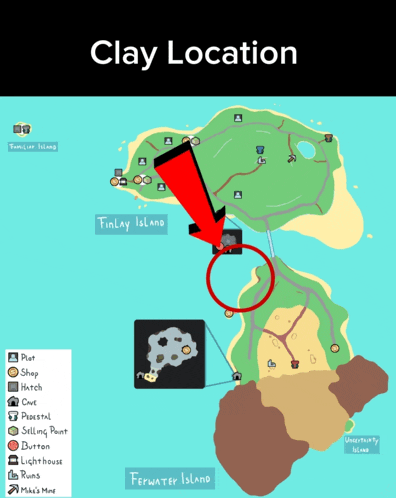 a map showing the location of clay island and finlay island