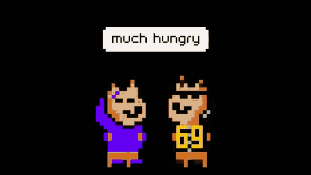 a pixel art drawing of a hamburger and a chicken