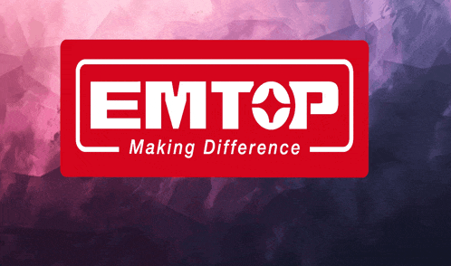 a red logo for emtop making difference on a purple background