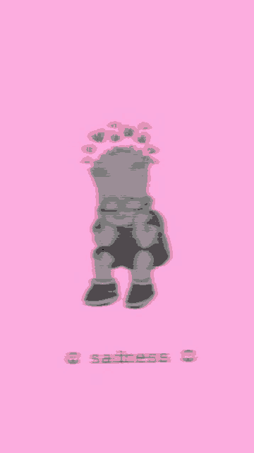 a blurry picture of bart simpson on a pink background with hearts on his head .