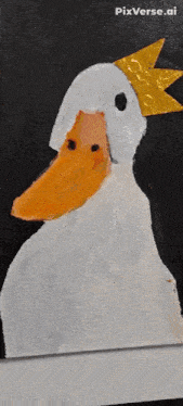 a painting of a duck with a yellow crown on its head