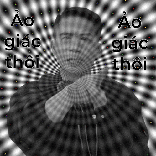 a black and white photo of a man with the words " ao giac thoi " on the bottom