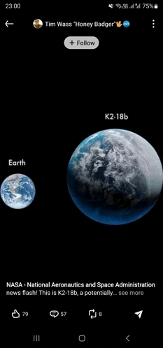 a phone screen shows a picture of the earth and a picture of a planet called k2-18b .