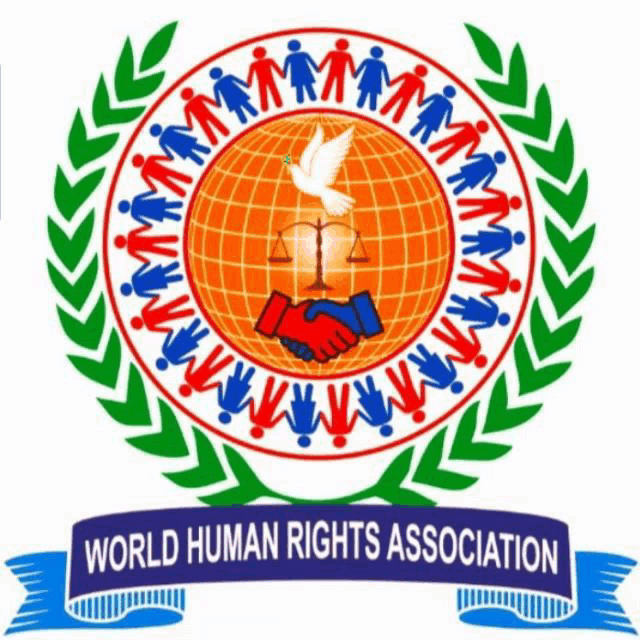 a logo for the world human rights association with hands shaking