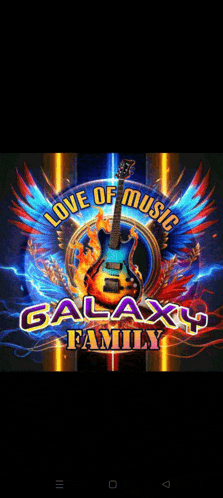 a galaxy family logo with a guitar in the middle