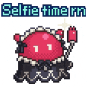 a pixel art drawing of a jellyfish with the words selfie time rm