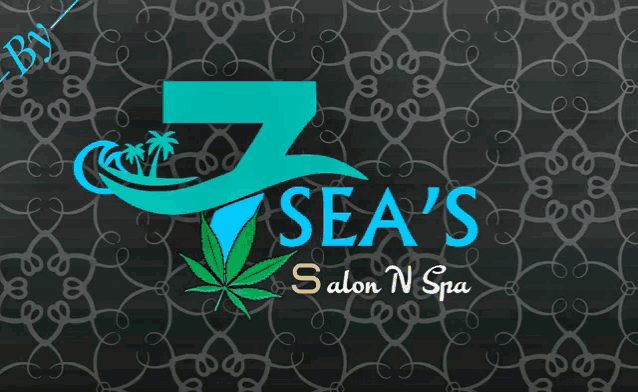 a logo for sea 's salon and spa with a marijuana leaf on it