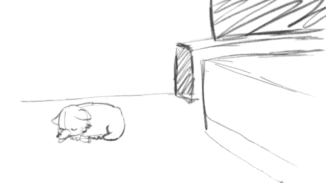 a black and white drawing of a cat laying down