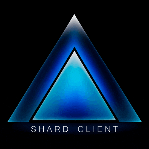 a logo for shard client with a blue triangle on a black background