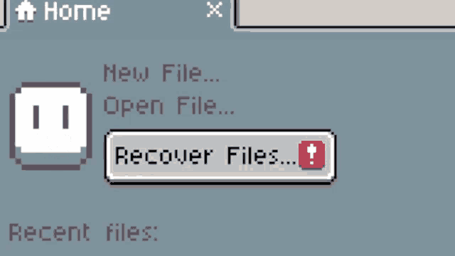 a computer screen that says new file open file recover files recent files