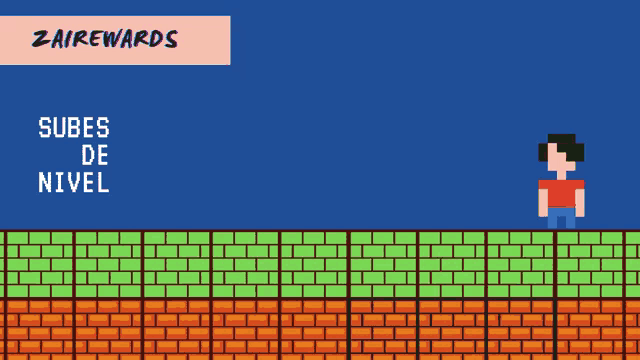 a pixel art of a man standing in front of a brick wall with the words " zairewards " on the top