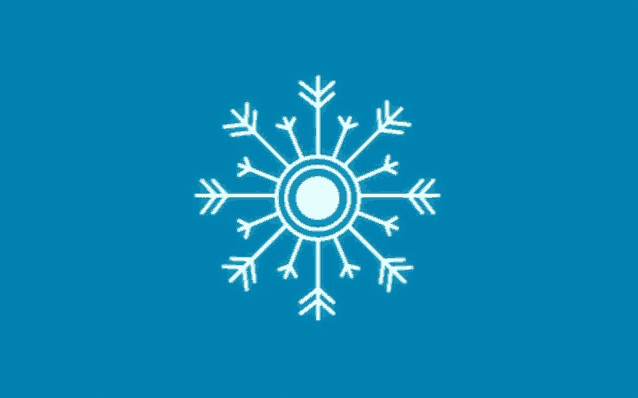 a white snowflake on a blue background with arrows pointing in different directions