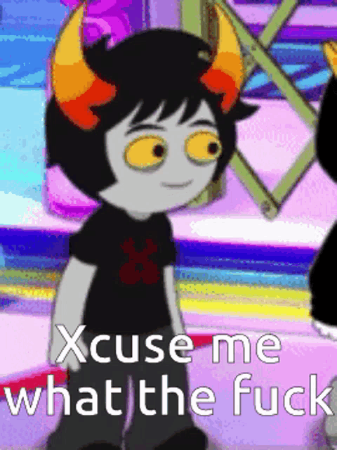 a cartoon character says " excuse me what the fuck " while standing next to another character