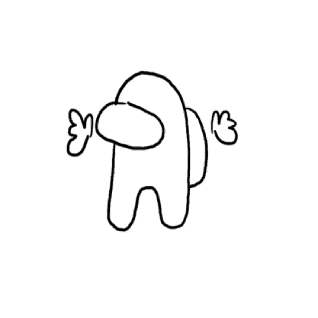 a black and white drawing of an among us character with a butterfly on its head .