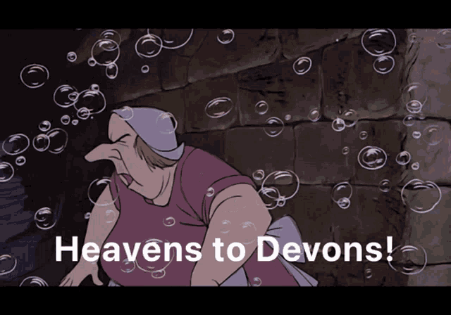 a cartoon of a woman with the words heavens to devons