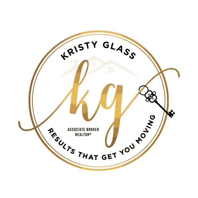 a logo for kristy glass shows a house and a key