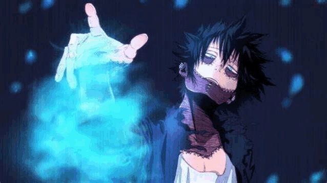 dabi from my hero academia is holding something in his hand .