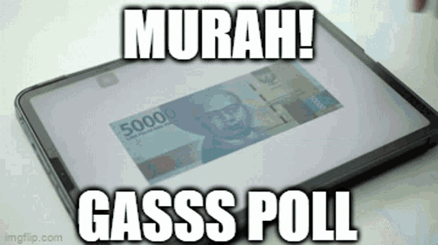 a tablet with a 5000 rupiah note on it