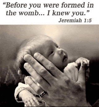 a picture of a baby with a quote from jeremiah 1