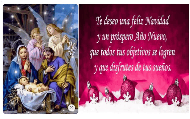 a christmas card with a picture of the holy family and the words te deseo una feliz navidad