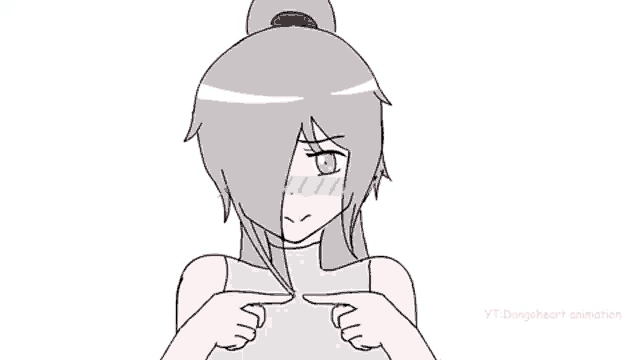a drawing of a girl with a ponytail pointing at herself