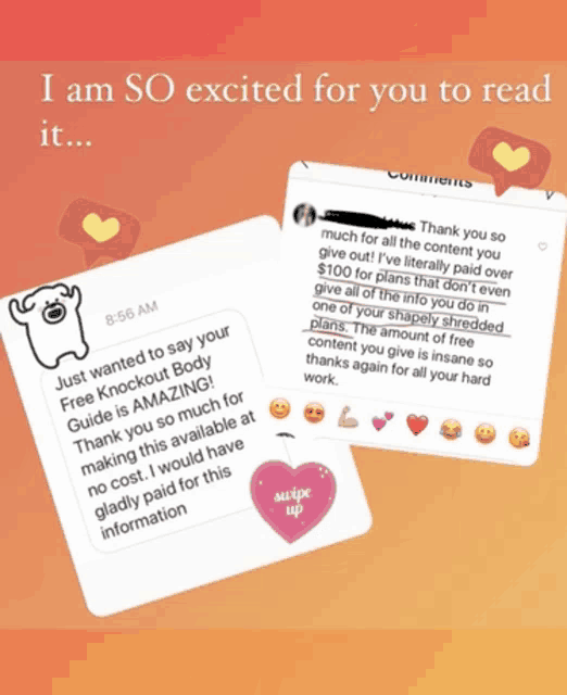 a screenshot of a text message that says " i am so excited for you to read it "