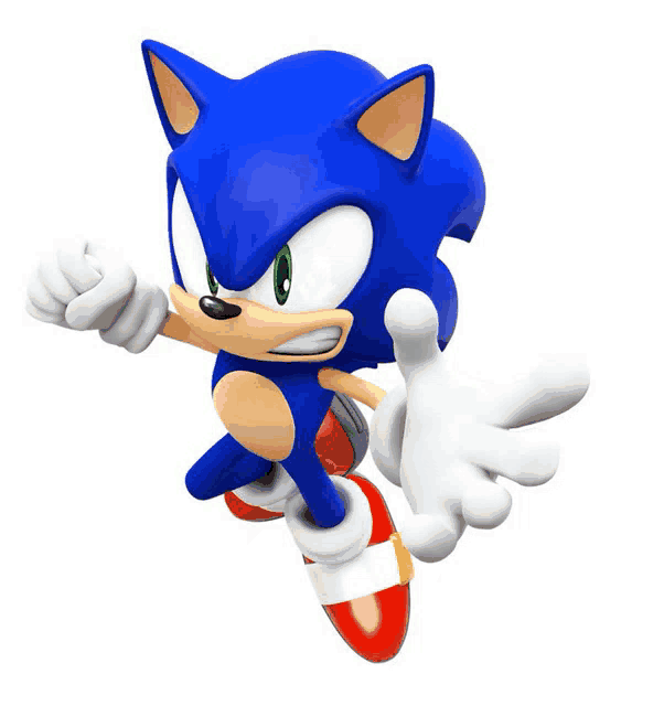 a blue sonic the hedgehog cartoon character with a white background