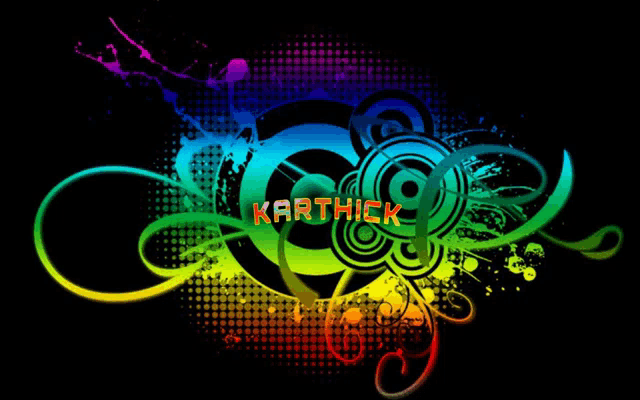 the name kartick is on a colorful background with swirls