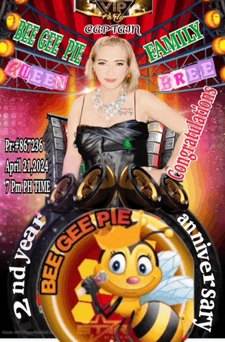 a poster for a bee gee pie family anniversary