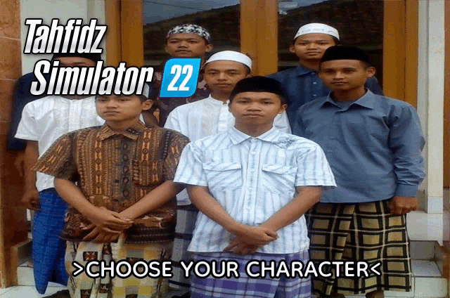 a group of young men are posing for a picture with the words tahfidz simulator 22 above them