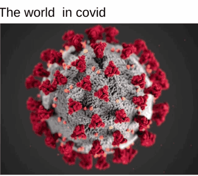 a picture of a virus with the words the world in covid above it