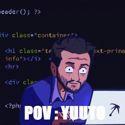 a cartoon of a man looking at a computer screen with the caption " pov yuto "