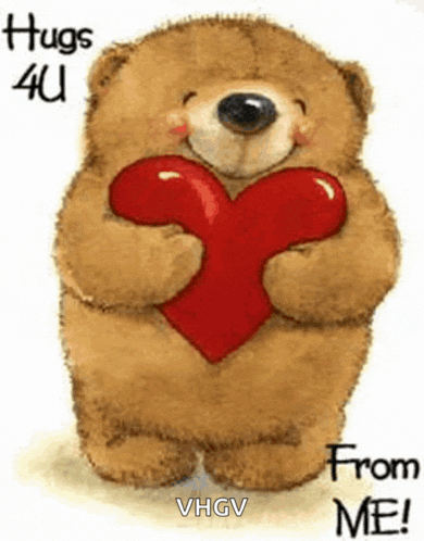 a teddy bear is holding a large red heart in its hands .