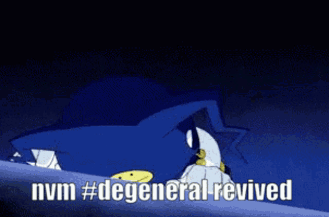 a cartoon character with a smiley face and the words nvm #degeneralrevived